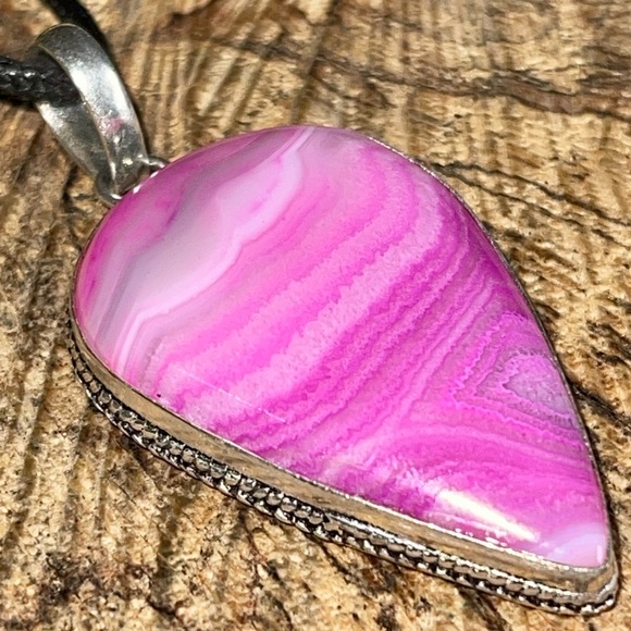 Pink Banded Botswana Agate Pendant 2 1/4” - Picture 9 of 15